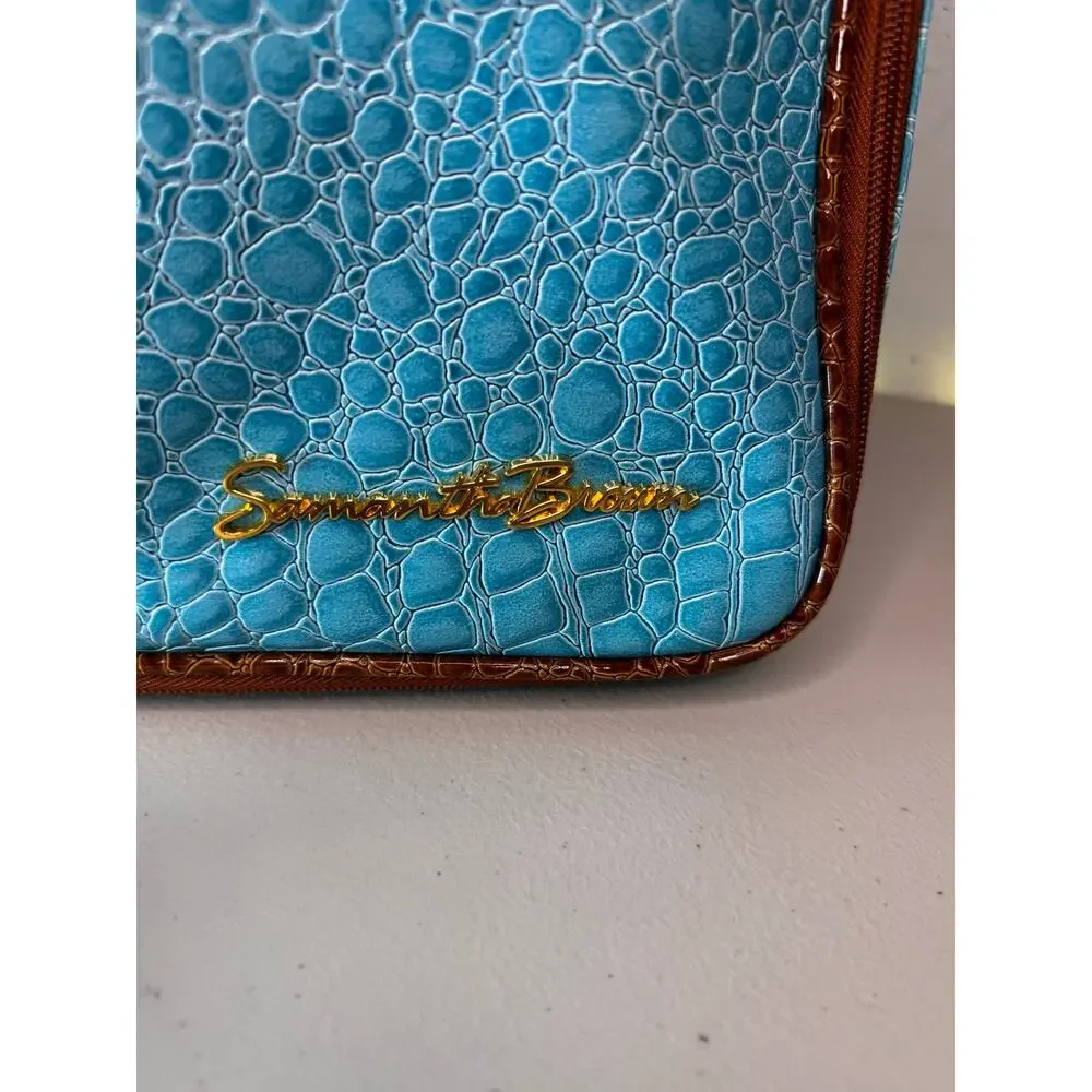 samantha brown croco cosmetic travel case aqua camel removable pouches nwt